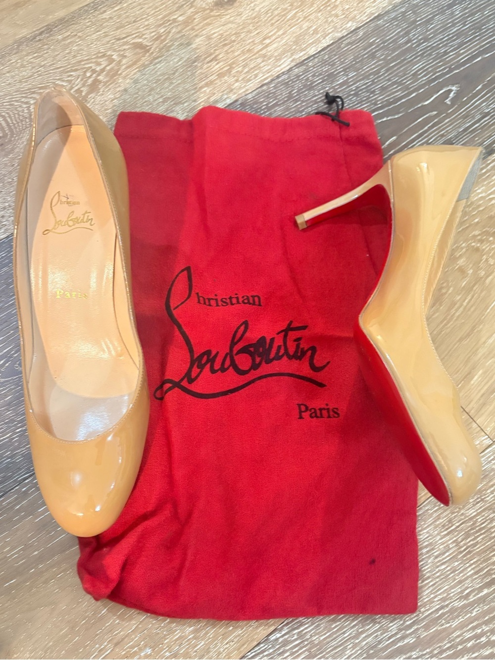 Christian Louboutin Beige Patent Leather Pointed-Toe Pumps — 39.5